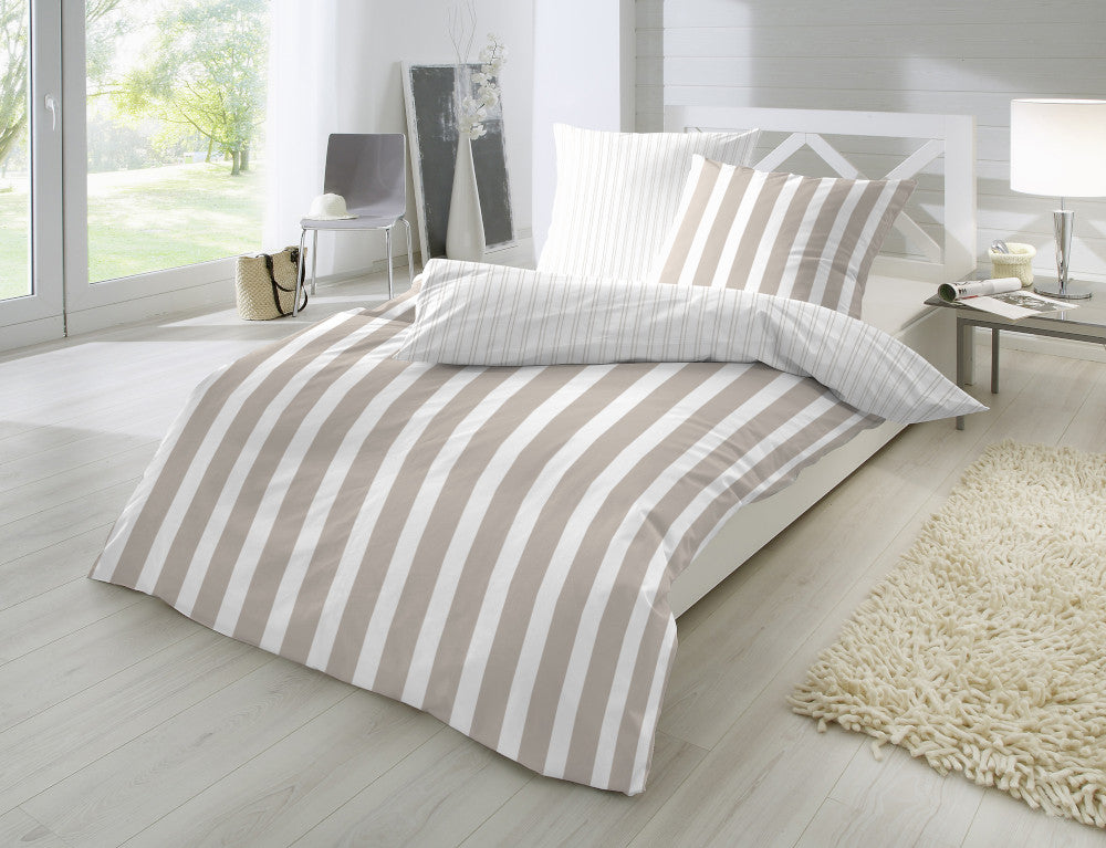 Primera Sommer-Bettwäsche Taupe-Weiß gestreift — Siebenschläfer